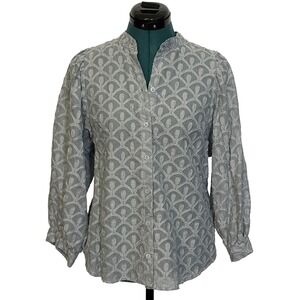 Pilcro Shirt Womens Small Blue Gray Embroidered Textured Long Sleeve Boho Top